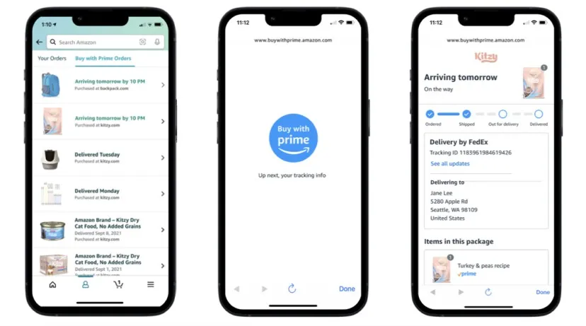 Buy with Prime orders, confirmation and tracking on mobile